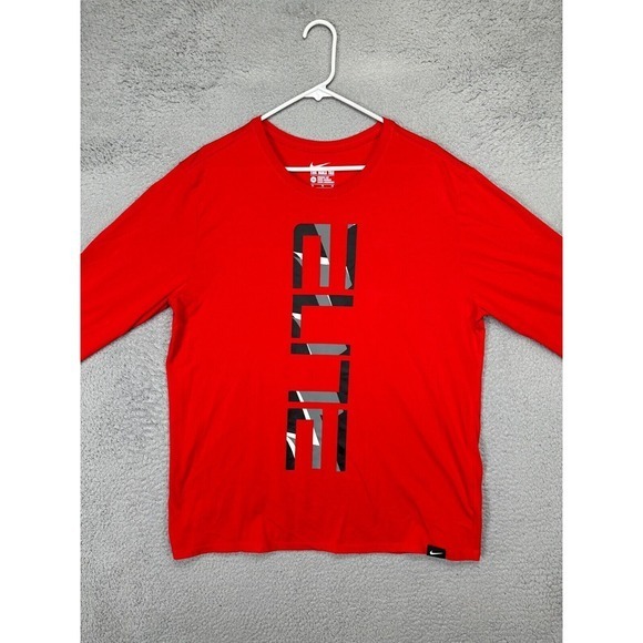 The Nike Tee Shirt Mens XL Dri-Fit Red Elite Athletic Swoosh Long Sleeve T-Shirt